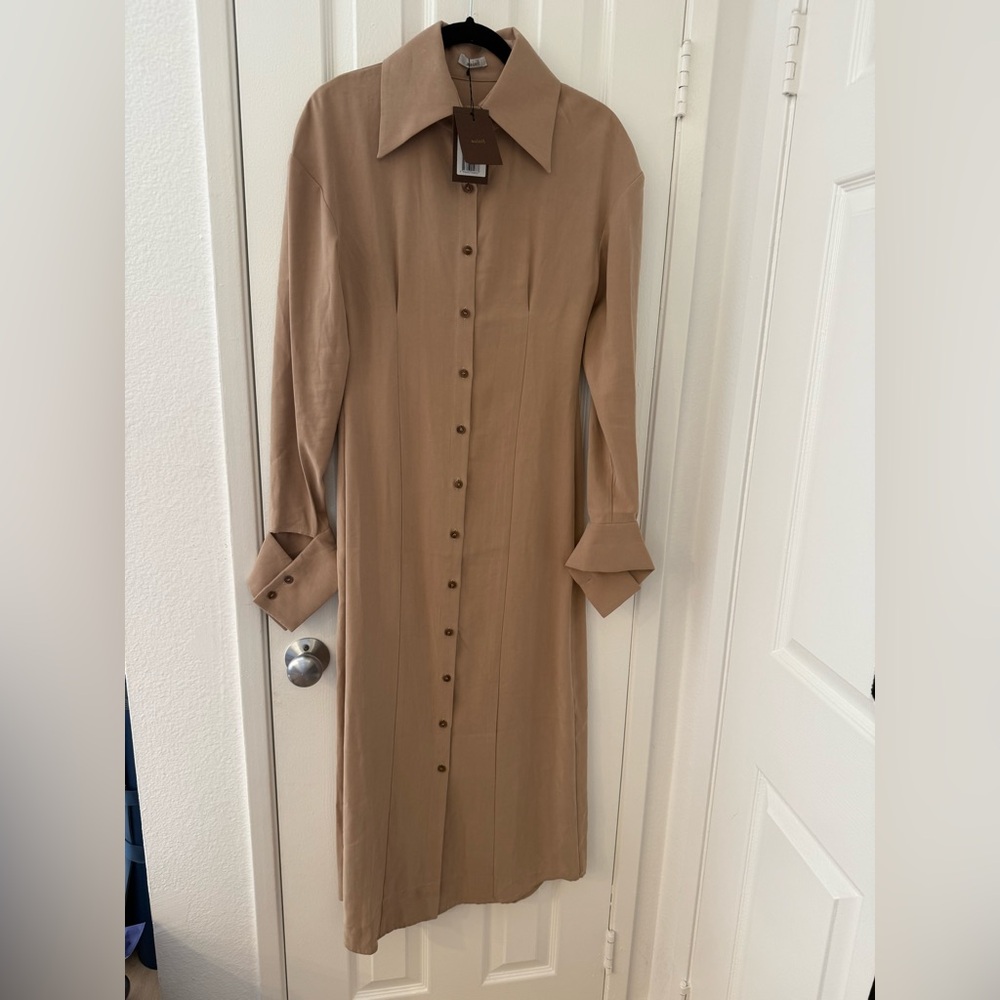 aaizél Maxi Shirt Dress with Envelope Cuff, Beige, Size AU 8/ US S, NWT!
